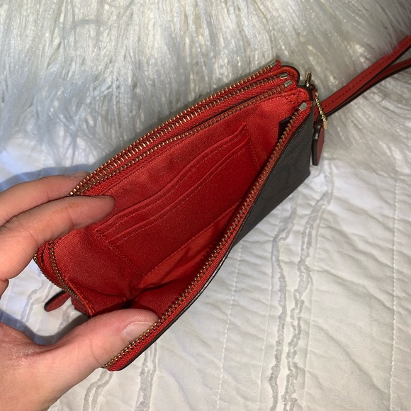 Coach double corner zip wristlet brown/ red - Picture 4 of 6